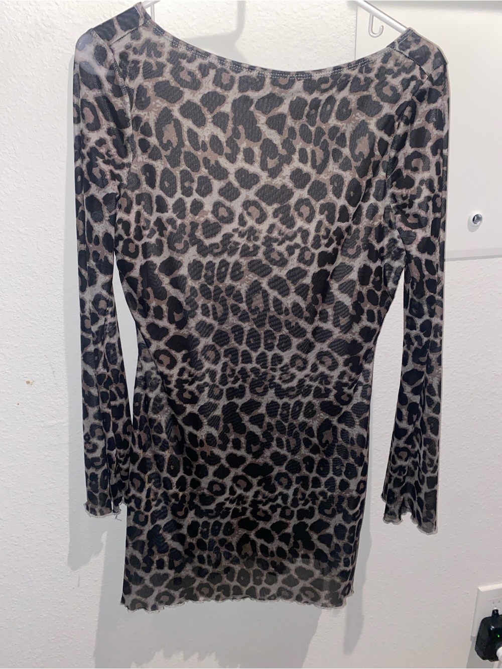 SHEIN Long Sleeve Leopard Print Bodycon Dress - Black & Tan